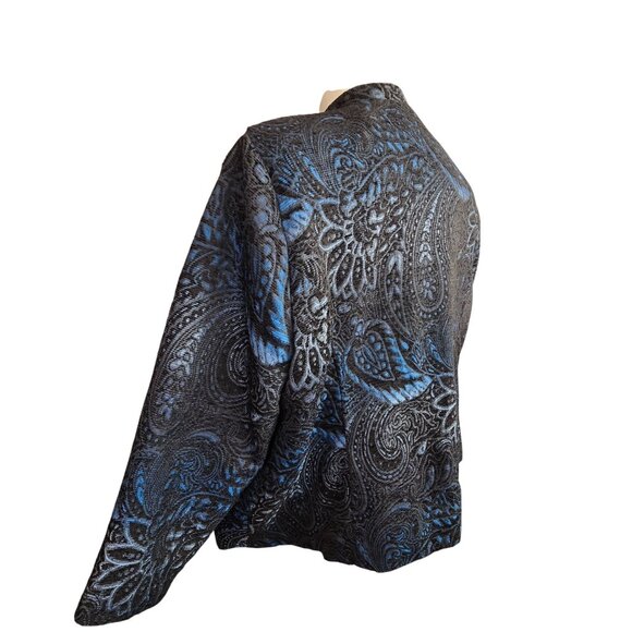 Womens Paisley Patterned Long Sleeve Jacket Blue and Black Plus Size 3X JJ4048 - Picture 7 of 9